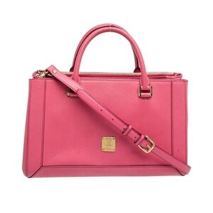 MCM Pink Leather Shoulder Bag Hand rectangle Gold Hardware Strap